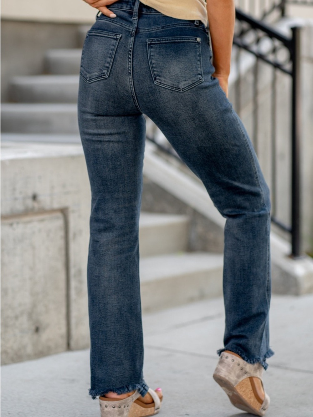Judy Blue 4-way Stretch High Rise Button Fly Destroy Hem Straight Jeans - Picture 2 of 16